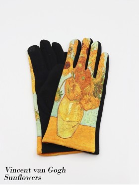 Oil Painting Sunflower Design Touch Screen Glove